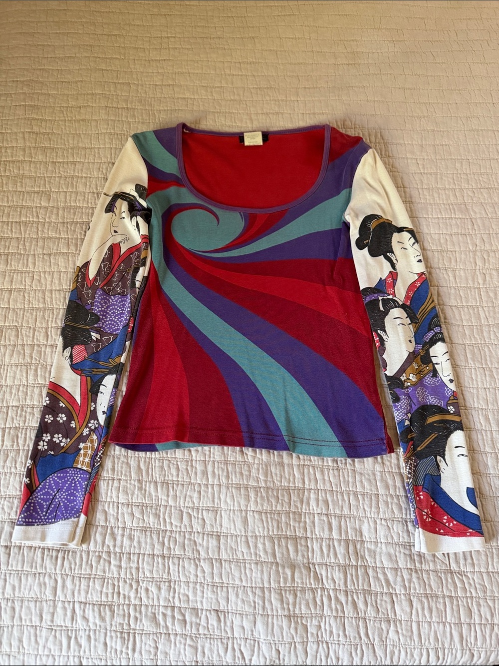 Vintage Y2K Custo Barcelona Geisha Portrait Graphic Top Long Sleeve M - Picture 1 of 8